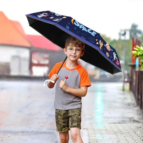Kids Folding Umbrella, Windproof Automatic Travel Umbrella for Boys Space — view 3