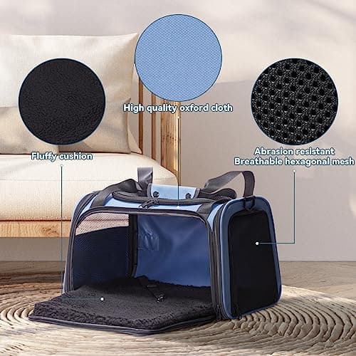 PETSFIT Cat Carrier with Extendable Fleece Mat, Pet Carrier Airline Approved，Cabin Size for Travel, Vet Visit Up to 12 Lbs (44 * 26.5 * 27CM, Blue) — view 4