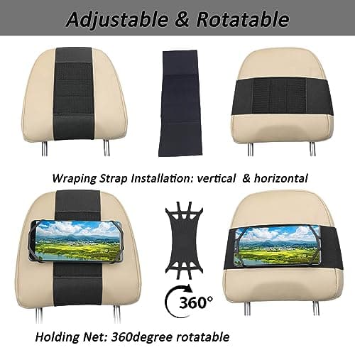 HTLAKIKJ Phone Mount for Car Headrest Fits All 3.5-7 Inch Cell Phone and Devices Silicone Car Phone Holder Mount for Kids in Back Seats - Black — view 4