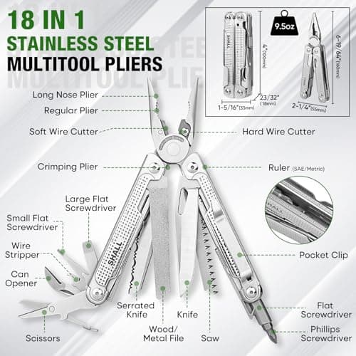 SHALL Multi Tool, 18-in-1 Multitool Pliers, Screwdriver Bit & Universal Socket, Self-Locking Multipurpose Tool w/Sheath for Camping Fishing Survival Hunting — view 2