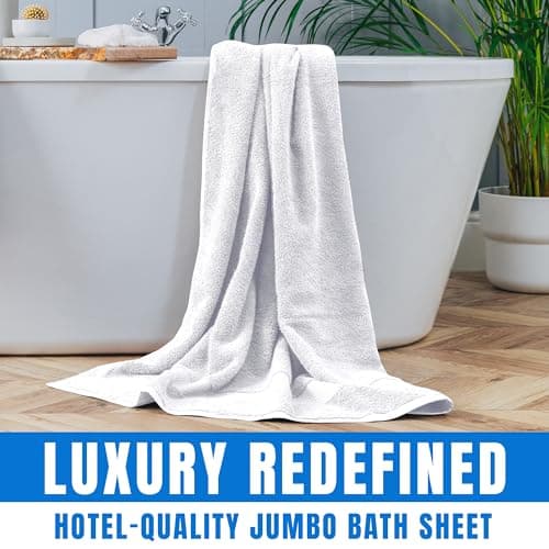 Towelogy® 100% Egyptian Cotton Super Jumbo Bath Sheet 100x180cm Spa Body Wrap Extra Large Bath Towel Hotel Quality Machine Washable (Snow White, 1) — view 3