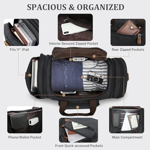 Gonex 60L Expandable Canvas Holdall for Men, Travel Duffle Overnight Bag — view 5