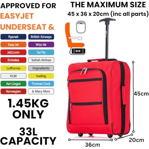ATX Luggage 45x36x20 Backpack Carry-On Suitcase EasyJet Approved | 2-in-1 Underseat Lightweight Cabin Bag with Wheels | Red — view 5