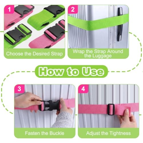 4 Pack Luggage Straps for Suitcases, Adjustable Suitcase Straps — view 5