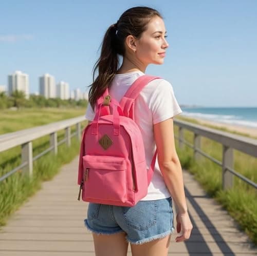MADISON & DAKOTA Canvas Mini Backpack for Everyday & Day Pack Rucksack in Solid Color Blocks, Black, S, Rucksack Backpacks — view 6