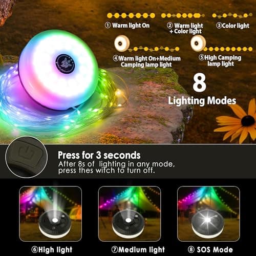 GCCATE 10M Camping String Lights Retractable Fairy Lights, Coloured — view 3