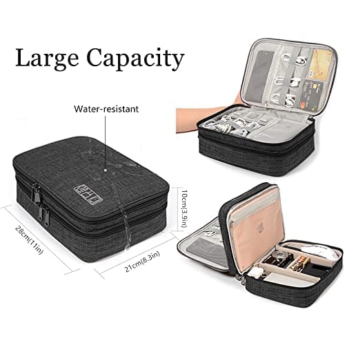 HCFGS Travel Cable Organiser Bag,Accessories Organizer Bag Extra Large 3-Layers Universal Carry Travel Gadget Bag for Power Bank, Data Cable (Black) — view 5