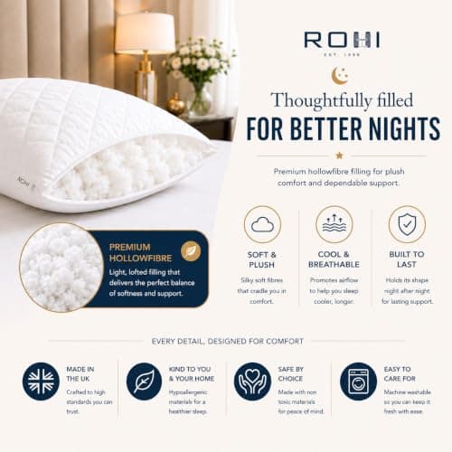 Rohi Luxury Microfibre Quilted Bed Pillows 8 Pack | Down Alternative Hotel Quality Pillows | Anti-Allergy & Breathable Neck Pillow | 45 × 66 cm — view 3