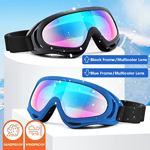 EasYoung 2-Pack Ski Goggles, Compatible Snowboard Goggles for Kids, Teens, Youth, Boys, Girls, Men and Women, Motorcycle Goggles, Wind Resistance Goggles — view 2