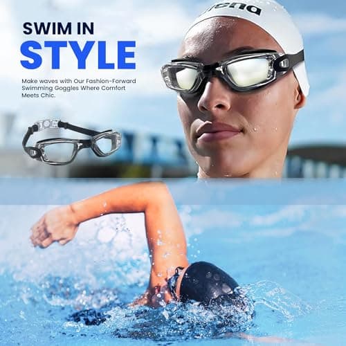 AMERITINS Swimming Goggles Pack of 1, Anti-Fog Googles Swimming Adults, Anti-Leak UV Protection Crystal Clear Vision with Free Protection Case, Nose Clips & Earplus Suitable for Adults & Kids — view 5