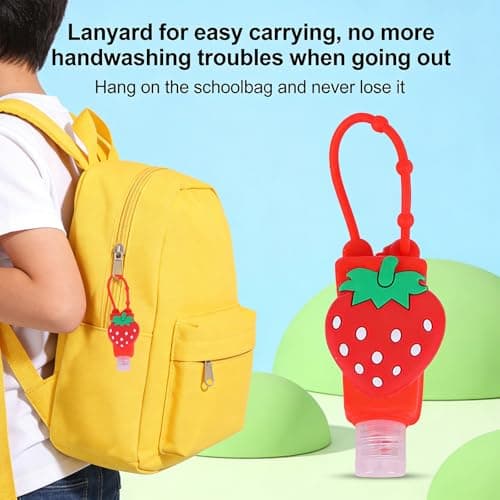 3 Pcs Strawberry Empty Travel Bottle Kids Hand Sanitiser Bottles, Strawberries Refillable Bottle Cosmetic Container, Silicone Case Keychain Carrier, Refillable Portable Travel Containers Tools — view 4
