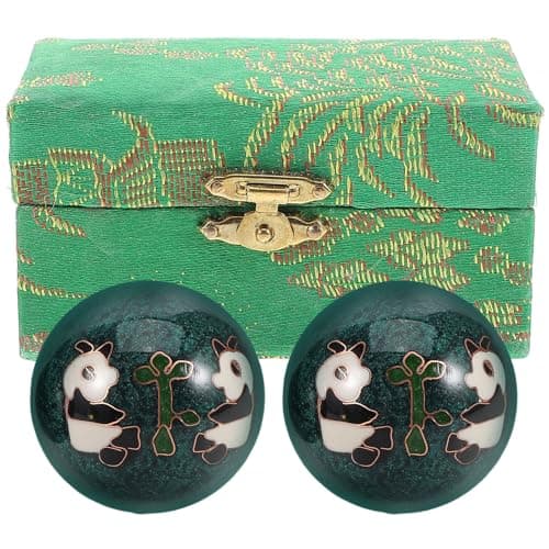 2pcs Hand Massage Balls with Solid Bearing, Enamel Green Panda Design