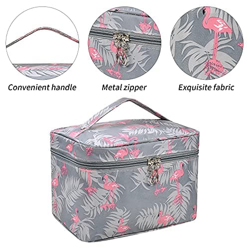 Toiletry Bags for Women, Large Cosmetic Storage Toiletry Bag, Double Zipper Travel Make Up Bag, Flamingo Toiletry Wash Bag, Waterproof Makeup Organizer Bag with Handle for Women Teenage Girls(Grey) — view 3