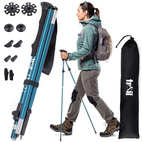Trail Z-Folding Walking Poles, 2 Pack, Adjustable 120–135cm, Teal