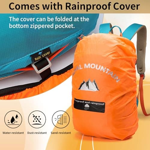 Lightweight Hiking Backpack, 30L Women/Men Waterproof Travel Rucksack Bag with Rain Cover, Outdoor Small Foldable Daypack for Student, Fit for 15.6 inch Laptop(Lake Blue, 30L) — view 6