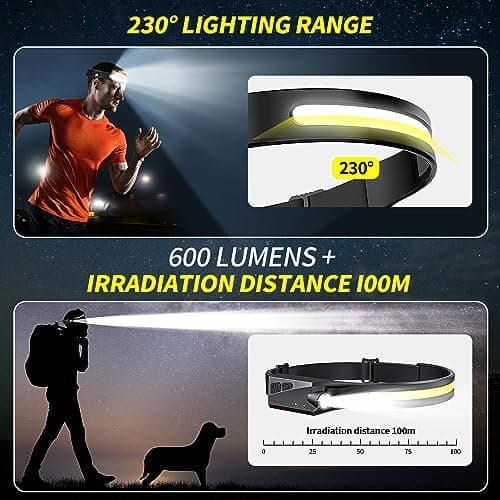 5 Packs LED Headlamp Rechargeable HeadLamps for Adults, 5 Modes Head Light Sensor Mode 230° Wide Beam IPX4 Headlight Waterproof Camping Accessories Gifts for Hiking Running Repairing Fishing Cycling — view 2