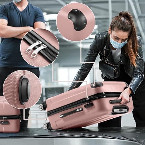 Karl home Lightweight Suitcase Set, 3-Piece ABS Hard Shell Luggage with 4 Spinner Wheels & Resilient Handle, Durable Cabin Suitcase for Travel, (Rose Gold, 20/24/28) — view 4