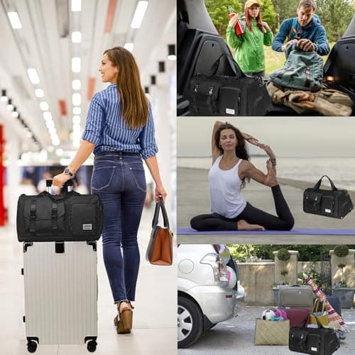 Sports Gym Bag Duffle Bag with Shoes Compartment, Weekend Travel Bag Overnight Bag for Men and Women (Black) — view 4