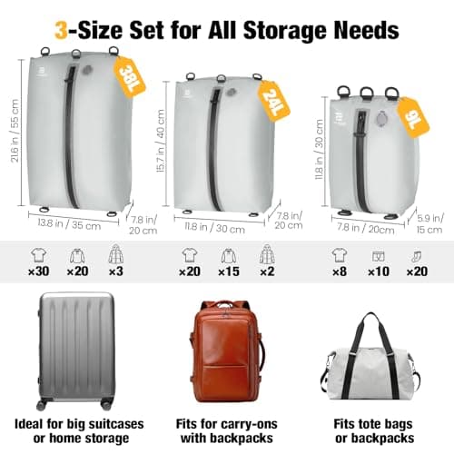 ESCRODOI 3-Size Set Vacuum Bags for Travel with Pump,Reusable,Grey White — view 2