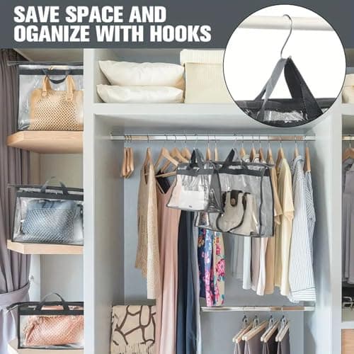 alloneslife Efficient Hanging Shoe Storage Box Breathable Bag Purse Holder for Sneakers Boot and Footwear Protections Clear Handbag Cover — view 2