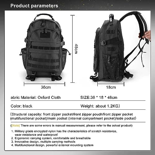 YORKING Military Backpack 50L Tactical Backpack Waterproof Large Military Rucksack Camping Rucksack Army Assault Pack for Trekking Travel Camping Hiking (Black) — view 2