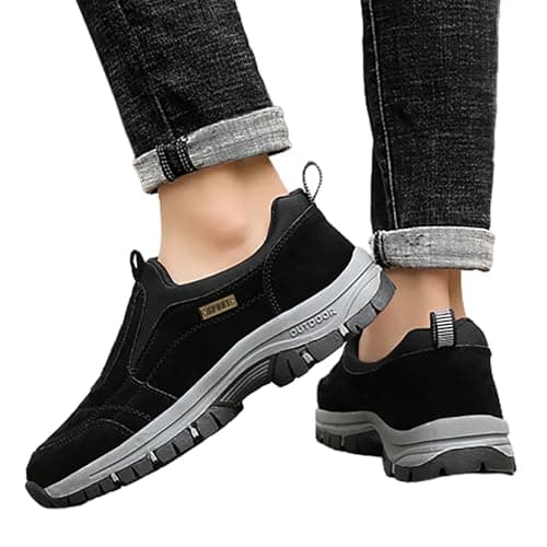BIISDOST Orthopaedic Shoes Men's Slip On Walking Shoes with Arch Support, Lightweight Outdoor Shoes, Lightweight Work Shoes, Trainers, Outdoor Hiking Shoes, Waterproof, Extra Wide Canvas Shoes, black, — view 2