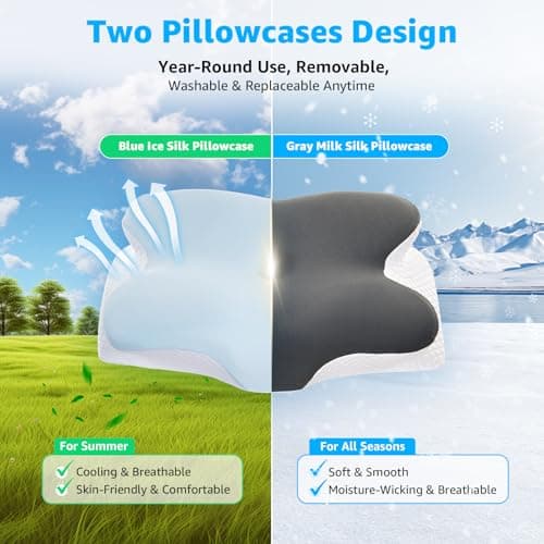 BRO Cervical Memory Foam Pillow with 2 Pillowcases for Neck&Shoulder Pain — view 3