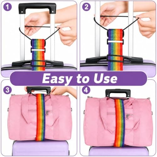 4 Pcs Luggage Connector Strap,Suit Case Strap,Travel Strap(Black & Rainbow) — view 4