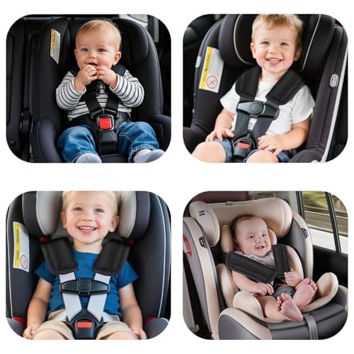 3 Piece Seat Belt Pads for Kids Universal Soft Child Seatbelt Shoulder Crotch Pads Car Seat Strap Guard Pram Strap Pad Harness Protection Pad Seatbelt Cover for Car Seat Stroller Pushchair (Black) — view 5