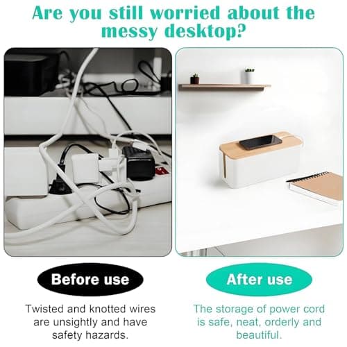 Cable Tidy Box White Cable Box with Bamboo Lid Cable Organiser Cable Management Box for Hiding Cables and Plugs — view 6