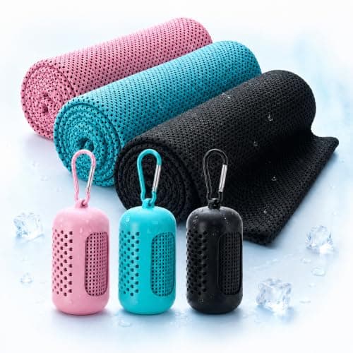 DGYBDFC Cooling Towels Set of 3 with Silicone Covers and Hooks, 30 x 80 cm, Water-Activable and Quick Drying Polyester for Neck, Fitness, Hiking and Travel, Black Pink Turquoise