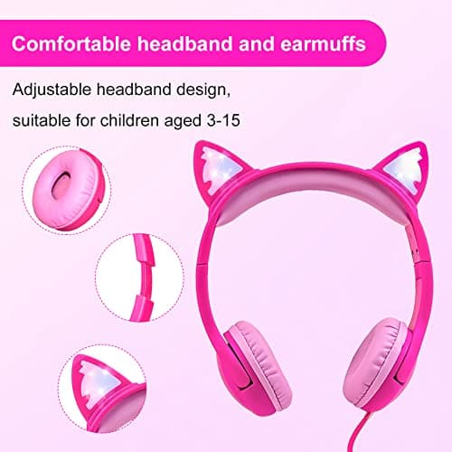 Olyre Kids Wired Headphones with Mic, LED Cat Ears Headset for Girls, Boys — view 6