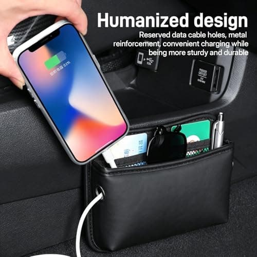 GWBPES 2PCS Car Seat Side Pocket Organizer, PU Leather Car Organiser Black Cars Pocket Pouch Universal Front Seat Console Storage Bag for Phone Keys Cards Coins Interior Accessories — view 4