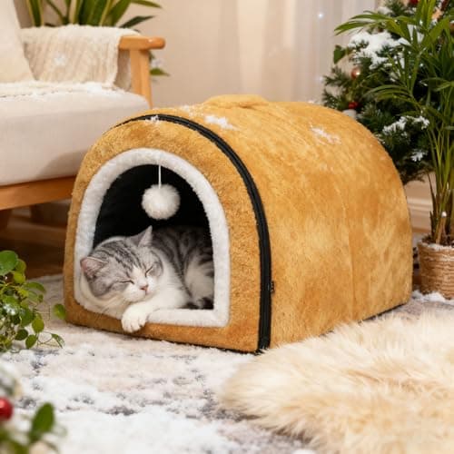 Winter Heated Cat Bed with Adjustable Temperature Control Detachable Semi Enclosed Design Arched Roof for Indoor Comfort Ideal Small Medium Breed Winter Home Travel Use (B, One Size) — view 4