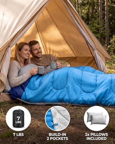 Maraiss 4 Season Double Sleeping Bag, King Size Camping Sleeping Bag for Adults Complete with Pillow and Internal Pocket Suitable for Hiking Indoor Outdoor Activities Blue — view 3