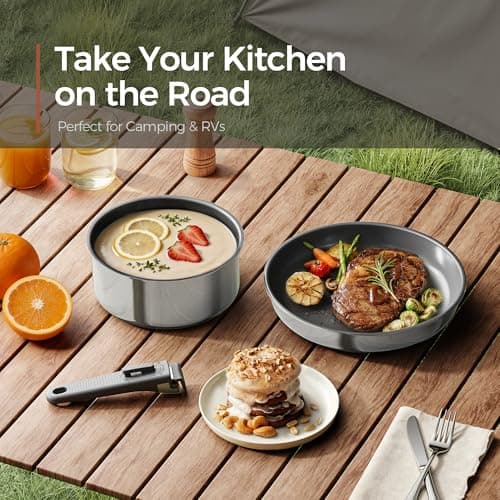 naturepan 5 PCS Ceramic Cookware Set, Stainless Steel Exterior Pots and Pans Set Non Stick, 10x More Durable Super Ceramic Coating, for Induction Hob Pan Set (Grey) — view 2