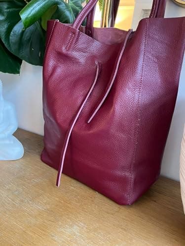 LeahWard Women's Genuine Italian Hand Made Hobo Shoulder Bag, Soft Leather, A4 College School Work Business Bag (Burgundy) — view 4