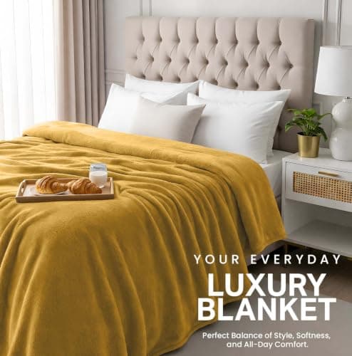 IR Imperial Rooms Fleece Blanket Mustard Yellow, Throw/Single 130X150 Cm — view 4