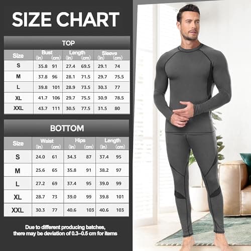 UNIQUEBELLA Mens Thermal Underwear Set Long Sleeve Tops Long Johns Thermal Base Layer Bottom Fleece Lined Quick Drying — view 6