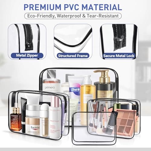 Lychico 4-Pack Makeup Bag, TSA Approved Clear Travel Toiletries Bag, Waterproof Cosmetic Bag with Zipper, Travel Essentials for Toiletries & Cosmetics — view 3
