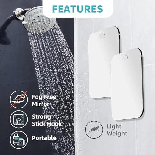 Shower Mirror Fogless for Shaving, Large 28 x 20 Cm (Included Stainless Steel Hook ) Shaving Mirror for Shower,Shatterproof Plastic Small Wall Mirrors for Travel, Little, Camping, Hanging Espejos — view 3
