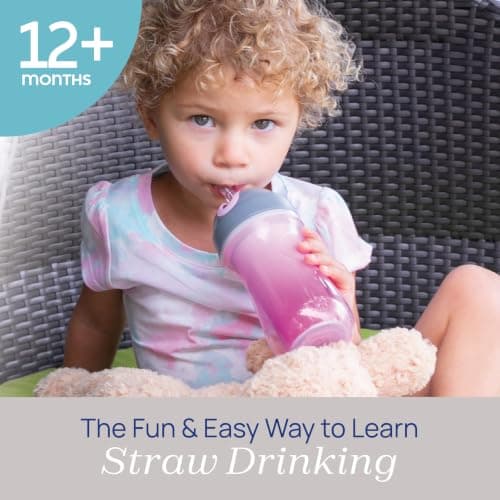 Chicco Double Wall Insulated Flip-Top Sippy Cup with Silicone Straw and Spill-Free Lid 9oz.| Top-Rack Dishwasher Safe | Easy to Hold with Ergonomic Indents | Dream Pink/Purple, 2pk | 12+ Months — view 2