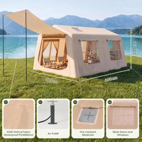 Aoxun 6‑8 Person Large Inflatable Camping Tent with Front Short‑Side Awning — view 4