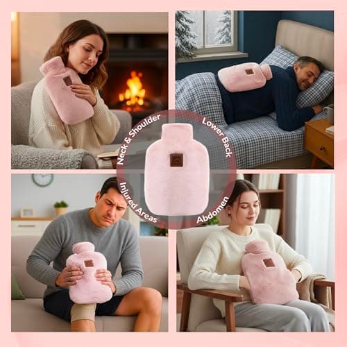 KNIGHT Rechargeable Hot Water Bottle with Charger, Soft & Fluffy Cover with Hand Warmer, Heat Pad for Hand & Body Up to 6 Hour, Fast Heating Temperature Control Gift for Women - Pink — view 4