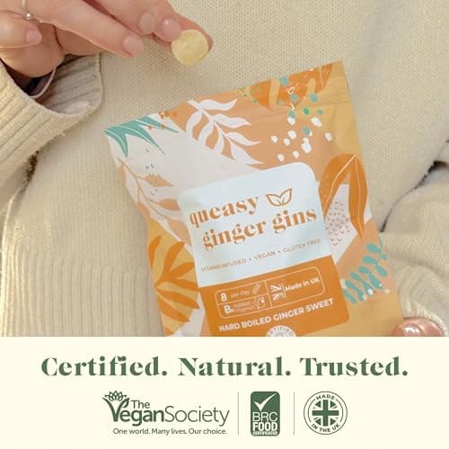 Myrtle & Maude Queasy Ginger Gins — Ginger Sweets for Morning Sickness & Pregnancy Nausea, Enriched with Vitamin B6, Certified Vegan & Made in UK, 130g — view 6