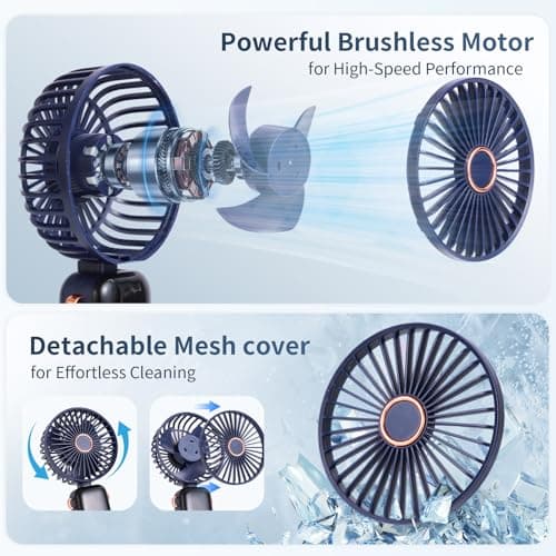 CNMTCCO Handheld Fan,Portable Mini Fan 3000 mAh Rechargeable with 5 Speeds,Quiet Foldable Desk Fan,Small Pocket Hand Fan with Base & Lanyard for Travel,Office,Home and Summer Essentials — view 2