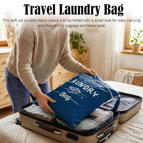 2 Pcs Large Travel Laundry Bags 55X45CM, Waterproof Washing Bags for Laundry with Zipper & Handle, Reusable Dirty Clothes Bag for Travel, Gym, Camping, Dorm, Swimming Pool (Claret-Navy Blue) — view 4