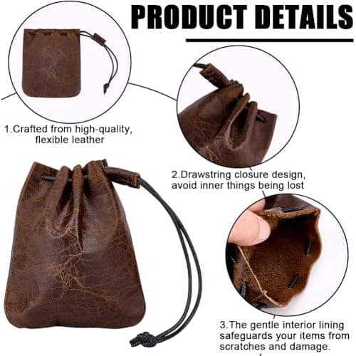 Beebeecraft Leather Drawstring Pouch Genuine Cowhide 5.7x4.9in Brown — view 3