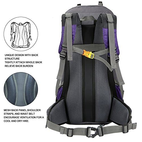 Bseash 60L Waterproof Hiking Camping Backpack with Rain Cover, Lightweight Outdoor Sport Travel Daypack Rucksack for Climbing Skiing — view 6