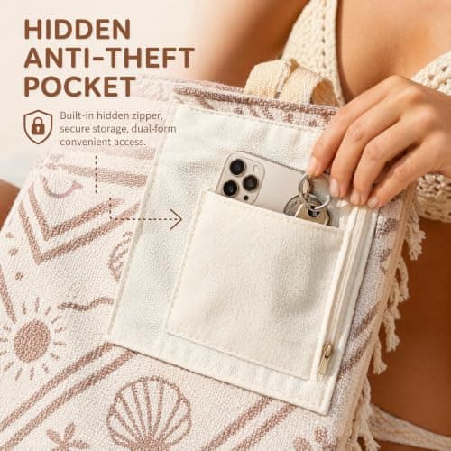 2 In 1 Beach Towel Bag with Inner Zip Pocket & Sand-Repelling Fabric — view 6
